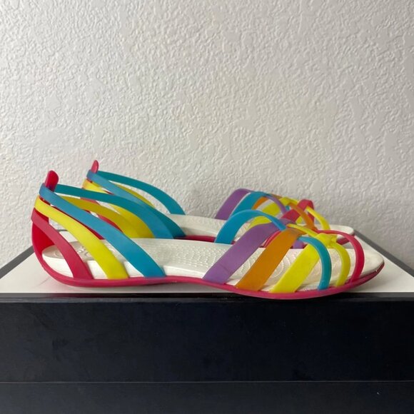 Crocs Isabella Huarache Flat Sandals Rainbow Multicolor Strappy Women's 11 US - Picture 2 of 9